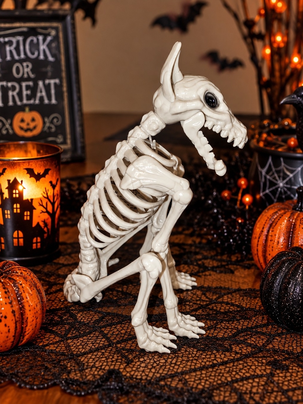 Halloween Skeleton Dog Figurine - White Decorative Pet Skeleton, New with Tags